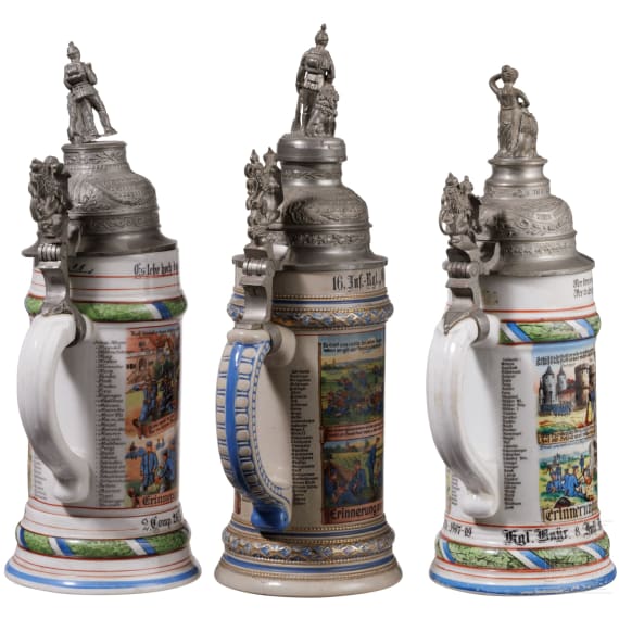 Five regimental stein mugs of the Royal Bavarian Infantry, 1907 - 1913