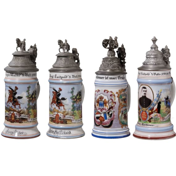 Four regimental stein mugs of the Royal Bavarian Field Artillery, 1899 - 1906