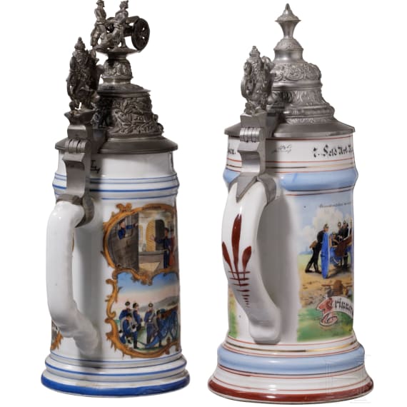 Four regimental stein mugs of the Royal Bavarian Field Artillery, 1899 - 1906