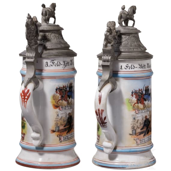 Four regimental stein mugs of the Royal Bavarian Field Artillery, 1899 - 1906