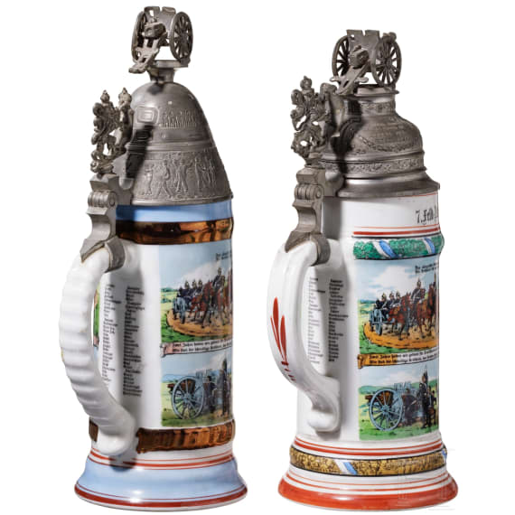 Four regimental stein mugs of the Royal Bavarian Artillery, 1906 - 1914
