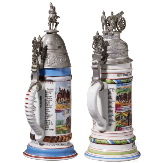 Four regimental stein mugs of the Royal Bavarian Artillery, 1906 - 1914