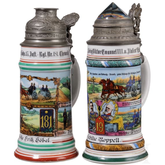 Two Bavarian and Saxon regimental stein mugs of Machine Gun companies, 1907-14