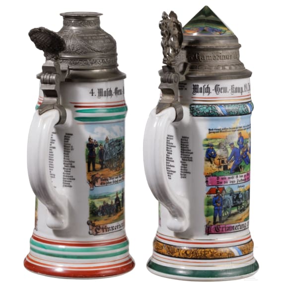 Two Bavarian and Saxon regimental stein mugs of Machine Gun companies, 1907-14