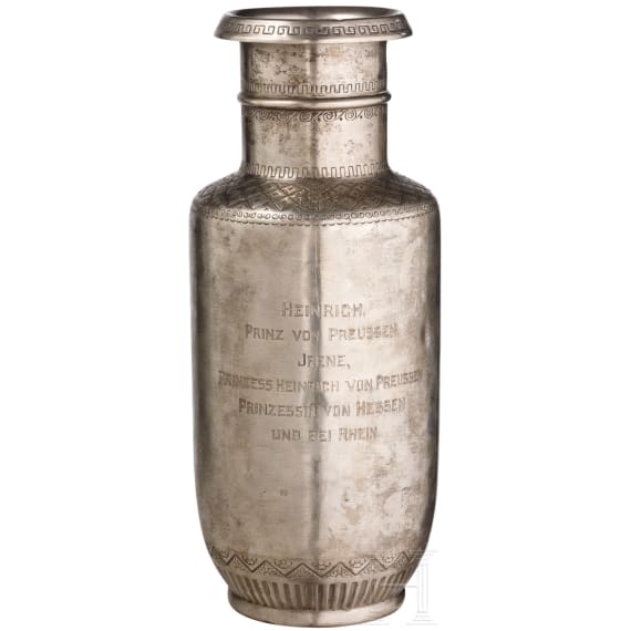 Henry Prince of Prussia - a large silver gift vase, circa 1906