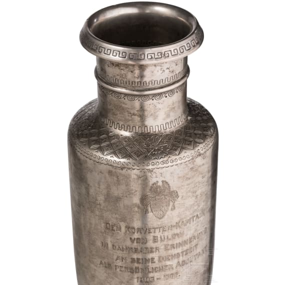 Henry Prince of Prussia - a large silver gift vase, circa 1906