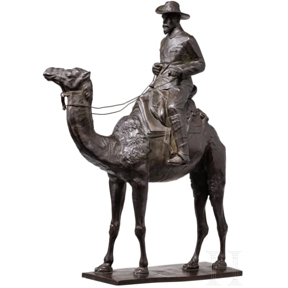 A bronze of a German colonial soldier riding a camel, Karl Moebius, Berlin, circa 1910