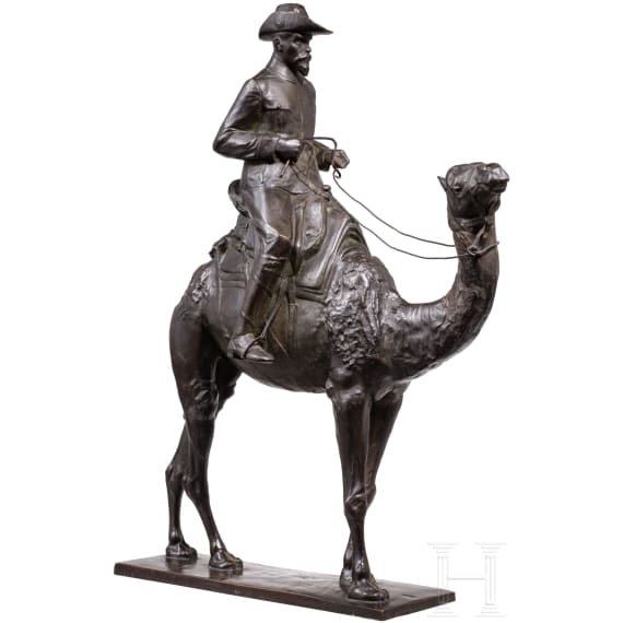 A bronze of a German colonial soldier riding a camel, Karl Moebius, Berlin, circa 1910