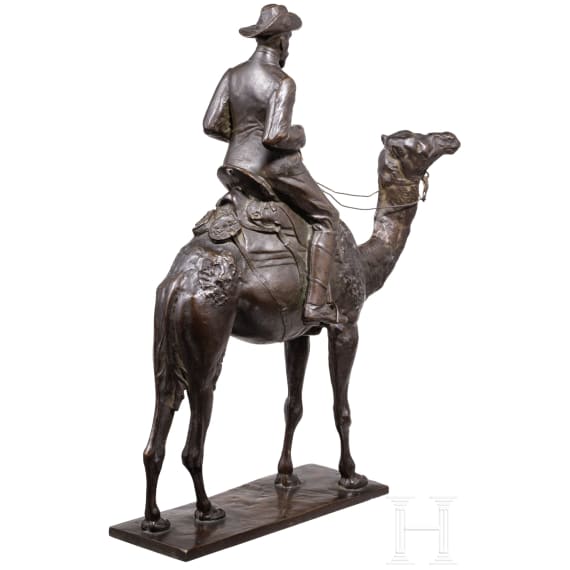 A bronze of a German colonial soldier riding a camel, Karl Moebius, Berlin, circa 1910