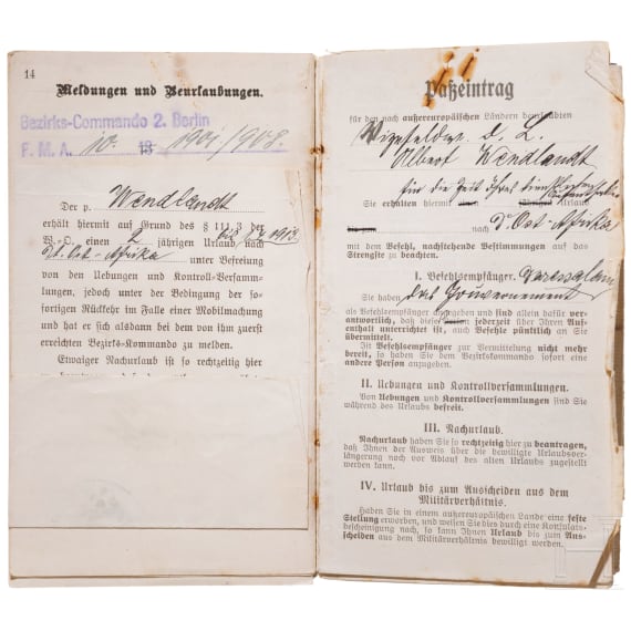Albert Wendlandt, police constable in German East Africa - his documentary estate, circa 1901 - 1952
