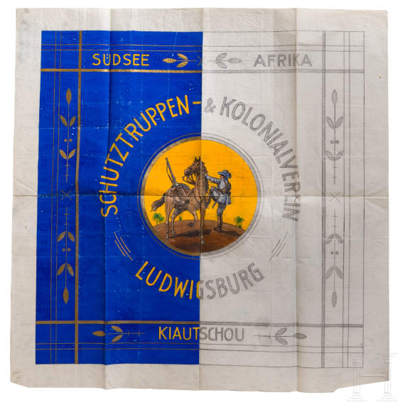 Schutztruppen- und Kolonialverein Ludwigsburg - a hand-drawn flag design and another design, early 20th century