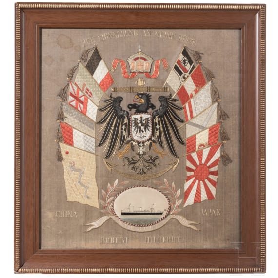 An embroidered souvenir picture of the sailor Robert Hilberht