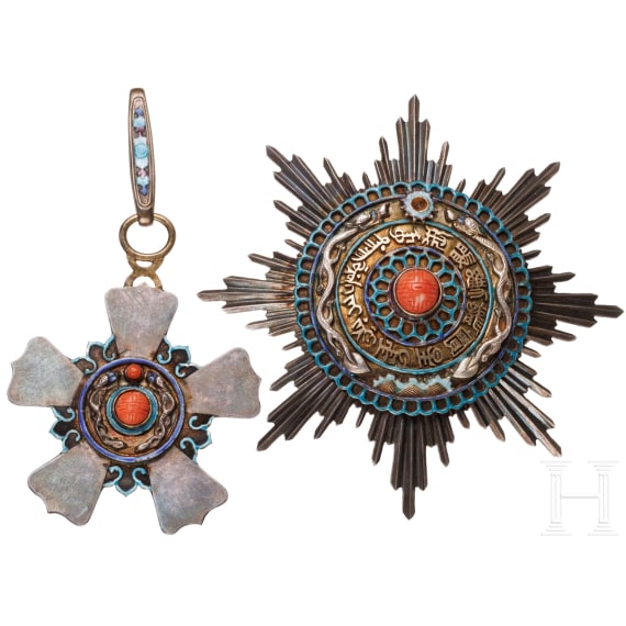 General der Infanterie Maximilian von Montgelas (1860 - 1938) - Ordensset 2. Klasse, 3. Grad des Ordens vom Doppelten Drachen, 1. Modell 1882 - 1902, in Etui