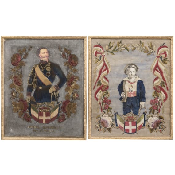 Zwei patriotische Seidenstickbilder, 19./20. Jhdt.