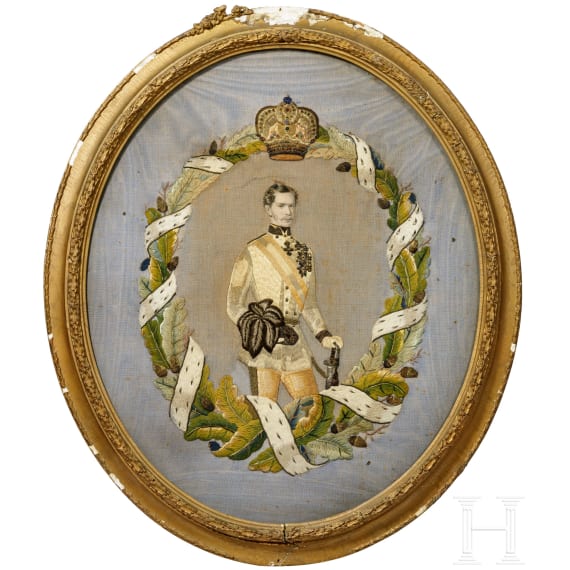 Kaiser Franz Joseph I. von &Ouml;sterreich - gesticktes Portrait des jungen Kaisers, um 1850