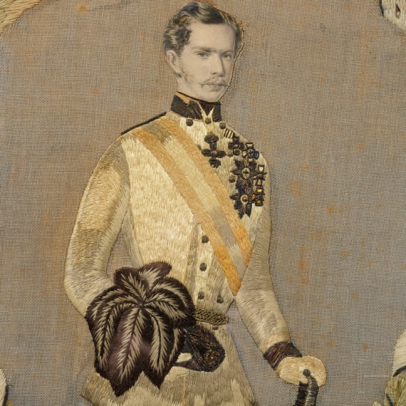 Kaiser Franz Joseph I. von &Ouml;sterreich - gesticktes Portrait des jungen Kaisers, um 1850