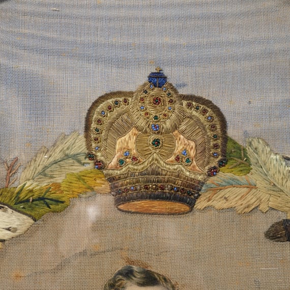 Kaiser Franz Joseph I. von &Ouml;sterreich - gesticktes Portrait des jungen Kaisers, um 1850