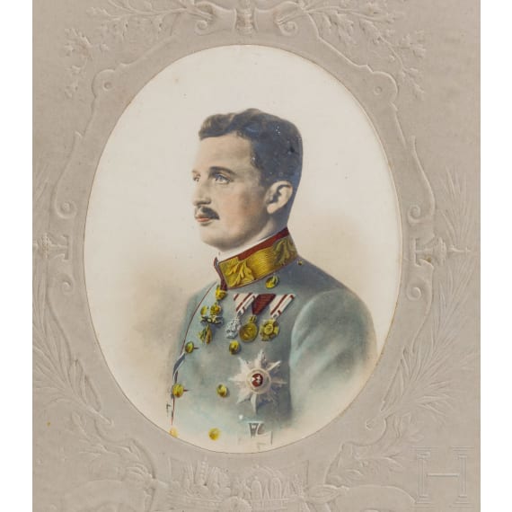 Kaiser Karl I. von &Ouml;sterreich - gerahmtes koloriertes Portraitfoto