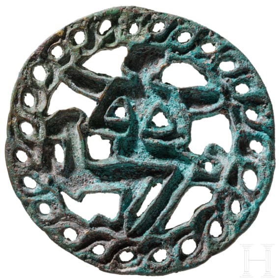 Compartmentsiegel aus Bronze mit gefl&uuml;gelter "G&ouml;ttin" auf Tier, Baktrien, 2. Jtsd. v. Chr.