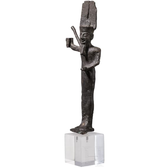 Bronzene Votivstatuette der Fruchtbarkeitsgottheit Min, Sp&auml;tzeit, mittleres Drittel 1. Jtsd. v. Chr.