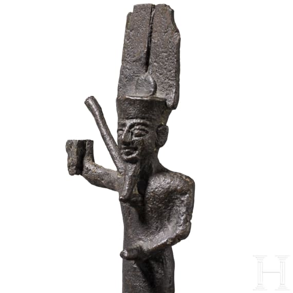 Bronzene Votivstatuette der Fruchtbarkeitsgottheit Min, Sp&auml;tzeit, mittleres Drittel 1. Jtsd. v. Chr.
