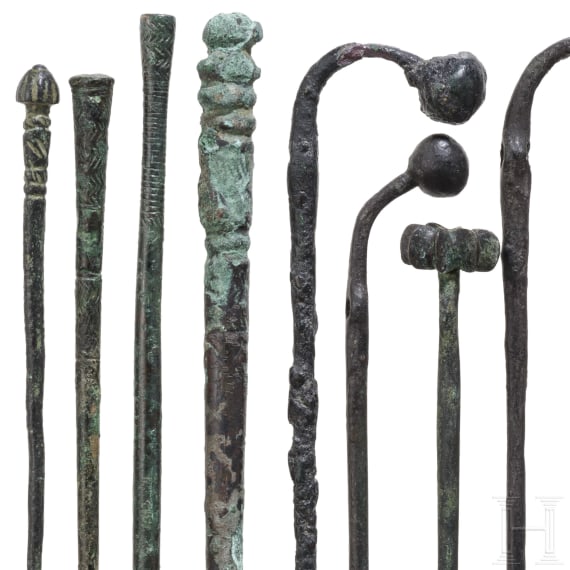 13 Bronzenadeln, vorderer Orient, sp&auml;tes 2. - fr&uuml;hes 1. Jtsd. v. Chr.