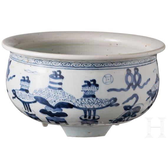 Blau-wei&szlig;e Schale, China, 20. Jhdt.