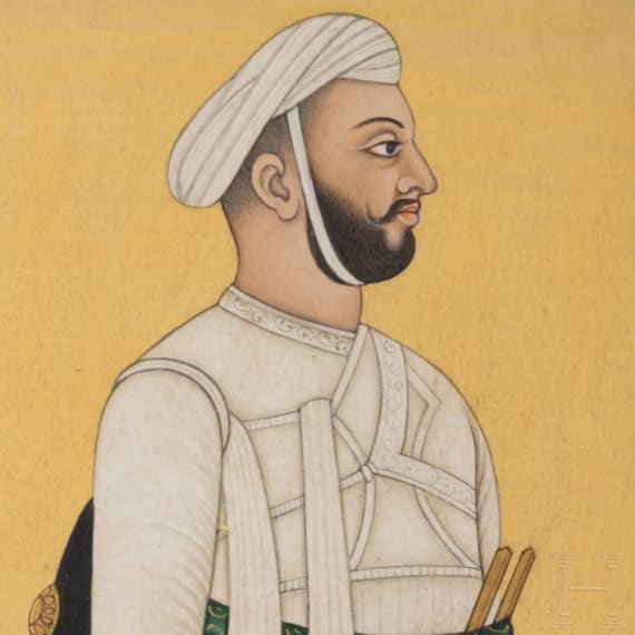 Seltenes Portr&auml;t des Tonk-Staatsgr&uuml;nders Nawwab Muhammad Amir Khan Shamshir Jang in Gouache, Indien, 19./20. Jhdt.