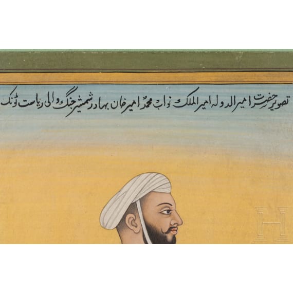 Seltenes Portr&auml;t des Tonk-Staatsgr&uuml;nders Nawwab Muhammad Amir Khan Shamshir Jang in Gouache, Indien, 19./20. Jhdt.
