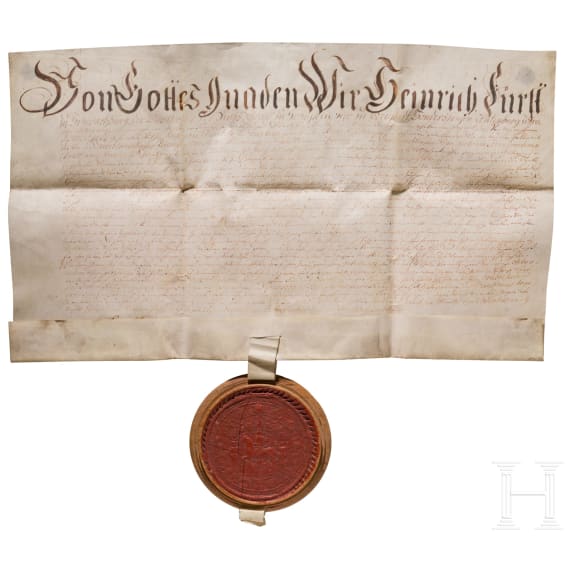 Heinrich F&uuml;rst von Schwartzburg - gesiegelter Kaufvertrag