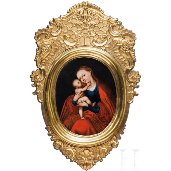 Gnadenbild Mariahilf nach Lucas Cranach d.&Auml;. (1537) im feuervergoldeten Rahmen, s&uuml;ddeutsch, 1. H&auml;lfte 18. Jhdt.
