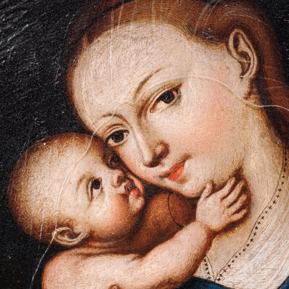 Gnadenbild Mariahilf nach Lucas Cranach d.&Auml;. (1537) im feuervergoldeten Rahmen, s&uuml;ddeutsch, 1. H&auml;lfte 18. Jhdt.