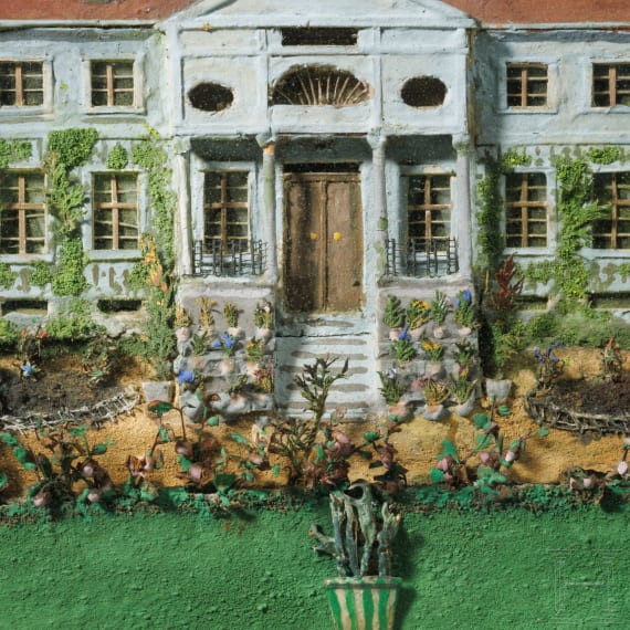 Biedermeier-Schaukasten mit Ansicht von Schloss Kieslingswalde, Schlesien, 1. H&auml;lfte 19. Jhdt.