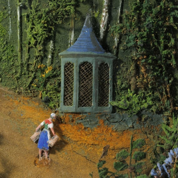 Biedermeier-Schaukasten mit Ansicht von Schloss Kieslingswalde, Schlesien, 1. H&auml;lfte 19. Jhdt.