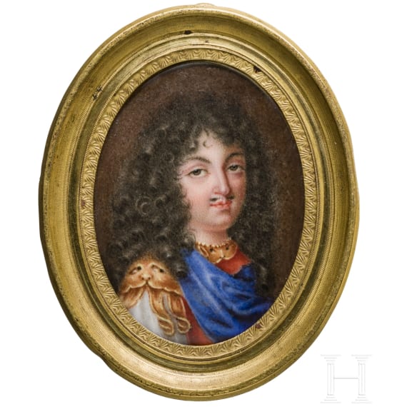 Portr&auml;t des franz&ouml;sischen K&ouml;nigs Louis XIV. (1643 - 1715), fein gemalte Miniatur, wohl Frankreich, 18. Jhdt.