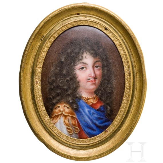 Portr&auml;t des franz&ouml;sischen K&ouml;nigs Louis XIV. (1643 - 1715), fein gemalte Miniatur, wohl Frankreich, 18. Jhdt.
