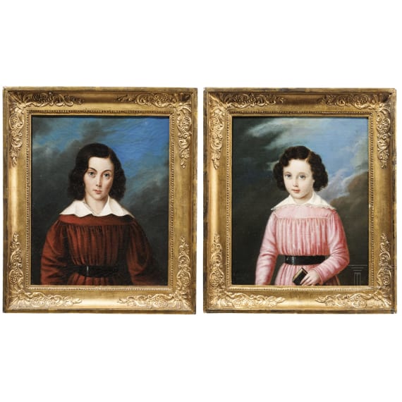 Geschwister-Portr&auml;ts, wohl Frankreich, datiert 1840
