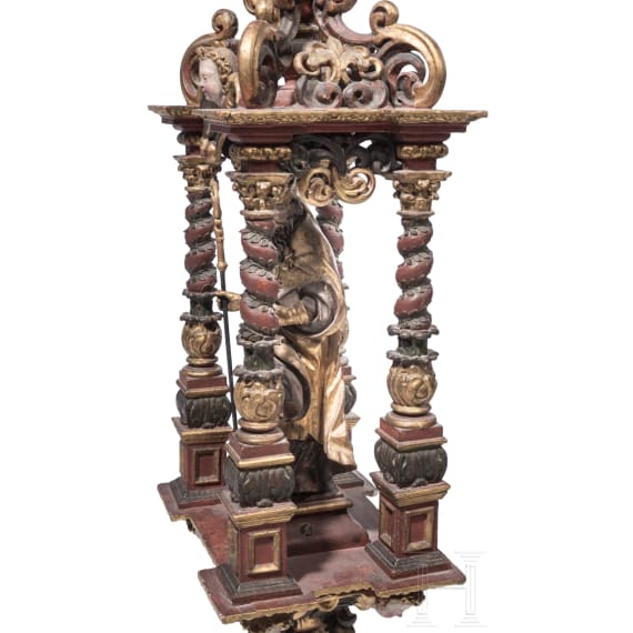 Bedeutende Prozessionsstange mit Hl. Nikolaus, s&uuml;ddeutsch, um 1680