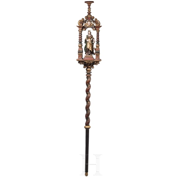 Bedeutende Prozessionsstange mit Hl. Katharina, s&uuml;ddeutsch, um 1680