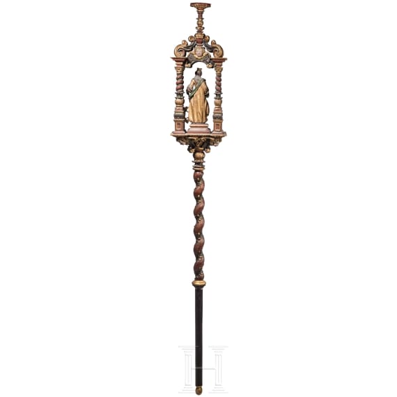 Bedeutende Prozessionsstange mit Hl. Katharina, s&uuml;ddeutsch, um 1680