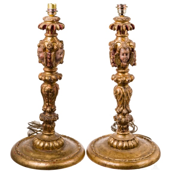 Ein Paar Lampenf&uuml;&szlig;e aus barocken Prozessionsstangen (2. H&auml;lfte 17. Jhdt.), s&uuml;ddeutsch, 19. Jhdt.