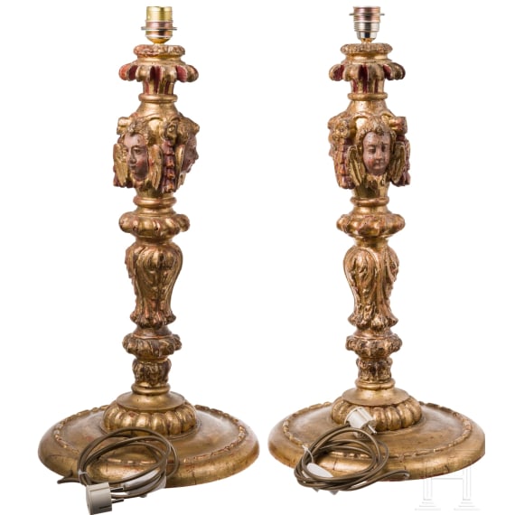 Ein Paar Lampenf&uuml;&szlig;e aus barocken Prozessionsstangen (2. H&auml;lfte 17. Jhdt.), s&uuml;ddeutsch, 19. Jhdt.