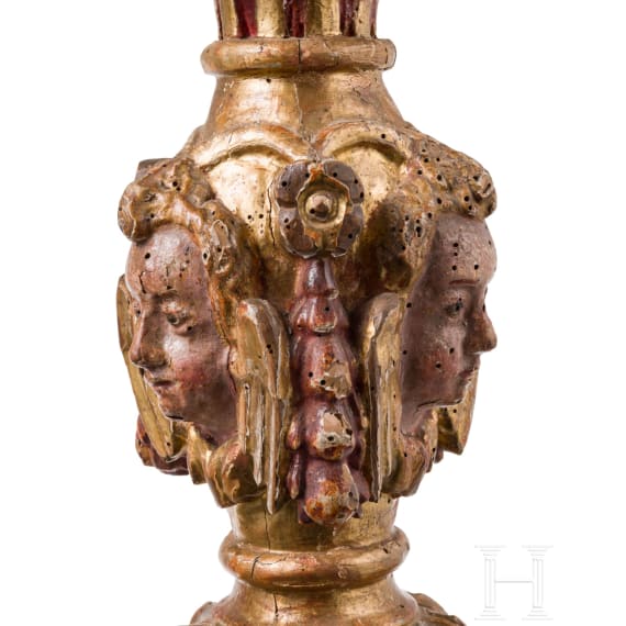 Ein Paar Lampenf&uuml;&szlig;e aus barocken Prozessionsstangen (2. H&auml;lfte 17. Jhdt.), s&uuml;ddeutsch, 19. Jhdt.