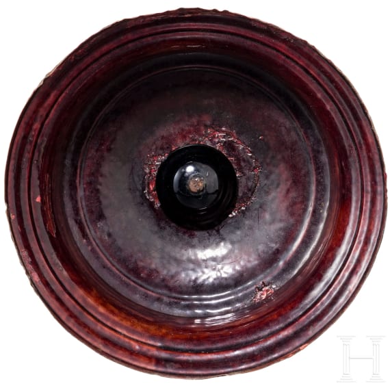 Gro&szlig;er Kupfer- und Emaille-Glockenfu&szlig;leuchter, Limoges, Frankreich, 19. Jhdt.