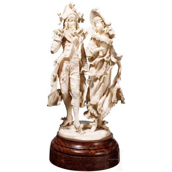 Galantes Paar aus Elfenbein, Otto E. Richter, Dresden, Ende 19. Jhdt.