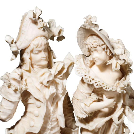 Galantes Paar aus Elfenbein, Otto E. Richter, Dresden, Ende 19. Jhdt.
