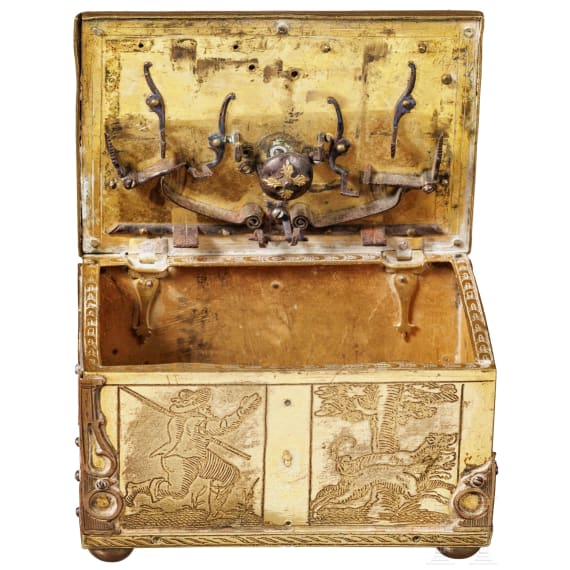 Vergoldete jagdliche Miniaturkassette, Werkstatt Michel Mann, N&uuml;rnberg, um 1620