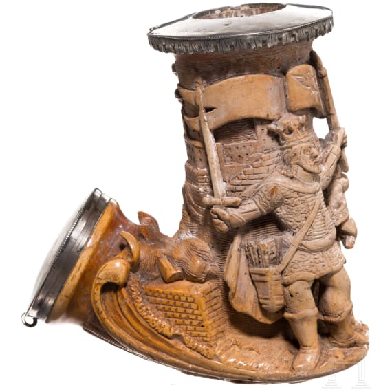 Aufwendig geschnitzter Pfeifenkopf aus Meerschaum, deutsch, 19. Jhdt.