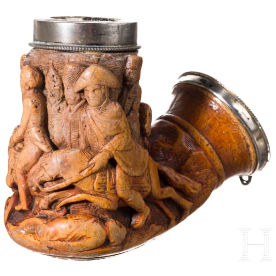 Beschnitzter Pfeifenkopf aus Meerschaum, deutsch, 19. Jhdt.