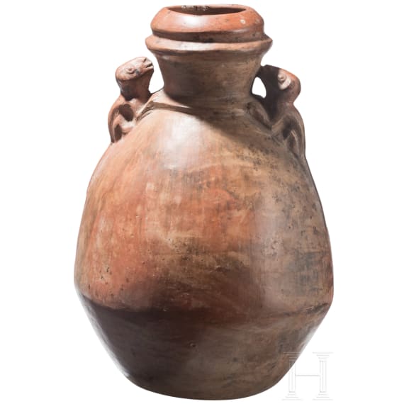Flasche mit fig&uuml;rlichen Henkeln, Peru, Moche-Kultur, 4. - 8. Jhdt.